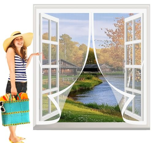 Mosquitera Puerta Magnetica 56 x 82 cm Cierre Automático, Fácil de Instalar, Protección Contra Insectos Mosquitera Ventana para Múltiples Tipos de Ventana, Blanco