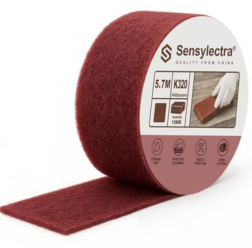 Sensylectra Schleifvlies Rolle 10cm*5.7m Korn 320,Vielseitiges Schleifpapier,Schleifschwamm für Holz, Metall, Edelstahl,Geeignet zum Polieren, Schleifen, Reinigen und Entrosten
