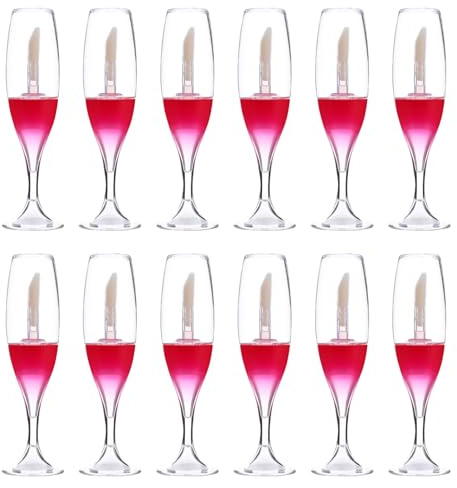 TOPPERFUN 12 pièces Mini Flacons à Gloss Forme de Verre à Vin Tubes Rechargeables Plastique Léger et Réutilisable pour Échantillons de Maquillage