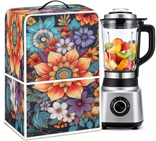 Kitchen Blender Dust Cover with 2 Pockets, Dustproof Cover Compatible with Ninja Foodi, fit Most Countertop Blenders with Handle (Flower)