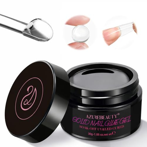 AZUREBEAUTY 30g Solide Colle Faux Ongles, Colle Capsule Americaine Ongle Extra Forte pour Gel 3d Nail Art, Faux Ongles, Longue Durée ou Extensions Acryliques, Lampe UV LED Pour Salon