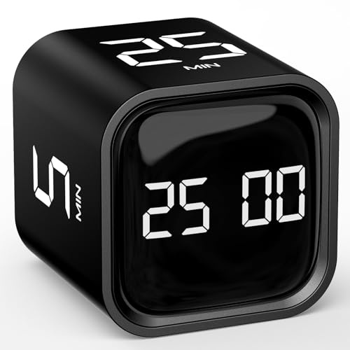 HAUSPROFI Pomodoro Timer, Countdown 5|25|10|50 Minute, Schwerkraft-Timer, Kurzzeitwecker Küche, Küchentimer, Zeitmanagement-Tool, Kinder Adhs Hilfsmittel Arbeit Lernen Sport Kochen, Schwarz