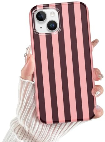Niokfrci Gestreift Sommer Handyhülle für iPhone 14 / iPhone 13 Hülle 6,1'', Aesthetic Summer Rot Rosa Striped Streifen Muster Design Mädchen Schutzhülle Stoßfest Bunt Transluzente TPU Case, Striped