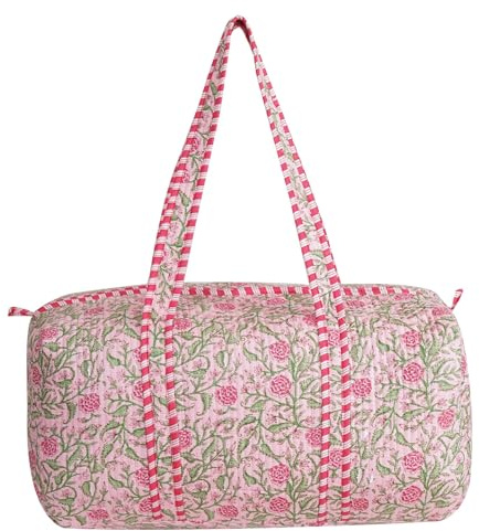Indische Reisetasche aus Gesteppter Baumwolle, Handbedruckte Wochenendtasche Damen, Große Boho Handgepäck Tasche, Handgefertigte Blumentasche für Reisen & Sport