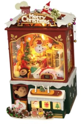 wisoolkic DIY Buchstützen Modell, weihnachtliches Holzpuzzle Set, kreativer Buchständer, Miniatur Greifautomat, lustiges DIY Buchstützen Set, 3D Holzständer, Miniatur