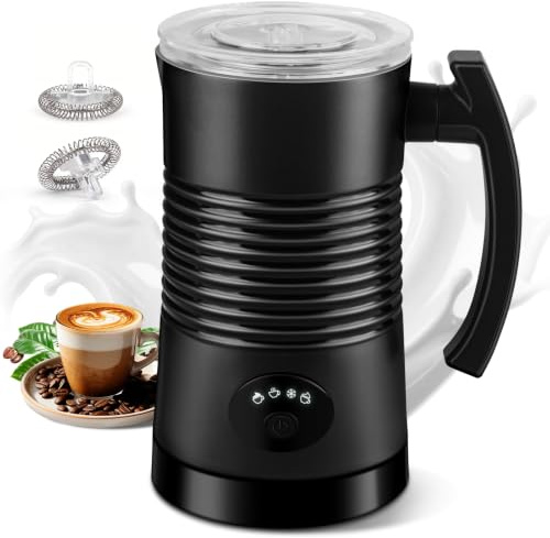 Milchaufschäumer elektrisch, Milchaufschäumer Edelstahl, elektrischer 4-in-1-Milchschäumer, für heißen/kalten Milchschaum, 350ml, Antihaftbeschichtung, leiser Betrieb, für Latte Macchiato & Cappuccino