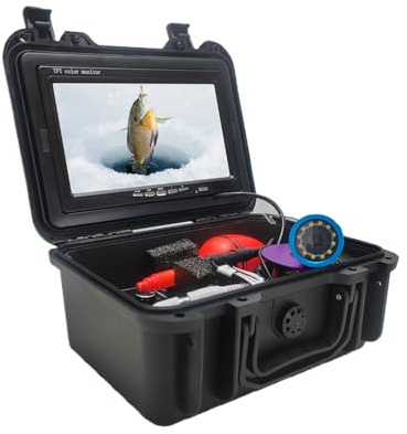 Sxhlseller Unterwasser-Fischkamera, 7-Zoll-IPS-Farbbildschirm 1000TVL Angelkamera mit 15 M Kabel und 10000-mAh-Akku Zum Eisfischen, Unterwasserkamera Zum Angeln, Tragbarer Fischfinder (CR110-7S-DL)