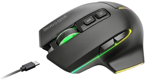 Mars Gaming MMW-VECTOR, Mouse Gaming Wireless Tri-mode, Bluetooth 5.4 + 2.4GPRO + Cavo USB-C, Sensore Ottico 12000 DPI, Switch HUANO, RGB Chroma, Autonomia fino a 70h, Software di Controllo, Nero