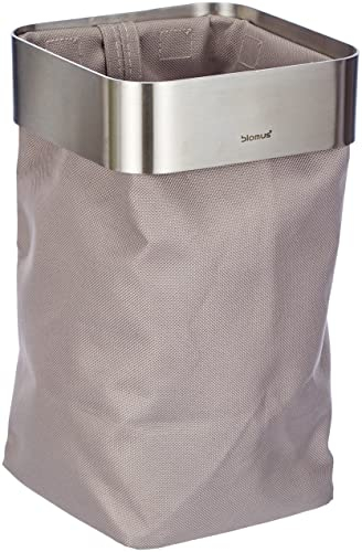 blomus -NEXIO- Gästehandtuchkorb aus mattiertem Edelstahl und Baumwoll-Stofftasche, stilvolles Taupe, Beutel entnehmbar, Aufbewahrung Handtücher, vielseitig (H / B / T: 25 x 15 x 16 cm, Taupe, 68977)