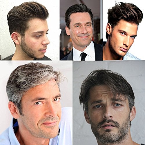 AIRAO Alle Pu Toupee Toupet Haarteil Ersatz Männer Perücken Gebleichte Knoten Unsichtbare Natürliche Aussehende - Indische Menschliche Haar #1B20(Off Schwarz Mit 20% Weißes Haar)