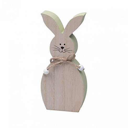Süßer Hase aus Holz, grün 17cm Größe M, Hasen-Figur zum Stellen Ostern Oster-Deko Frühling Osterhase