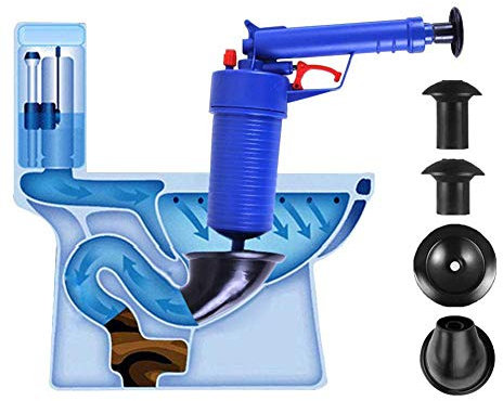 Toilet Plunger, High Pressure Manual Powerful Toilet Cleaner Clogged with Four Suckers for Sink Bathtub Basin (Blue)