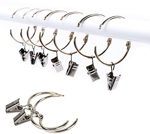 25 Stück Vorhangring mit Clips Haken, Rostfreier Stahl Fenster Gardinen Hängender Ring, Rostfreies Metall, Leicht zu öffnen und Schließen, 38 mm Innendurchmesser (Silber)