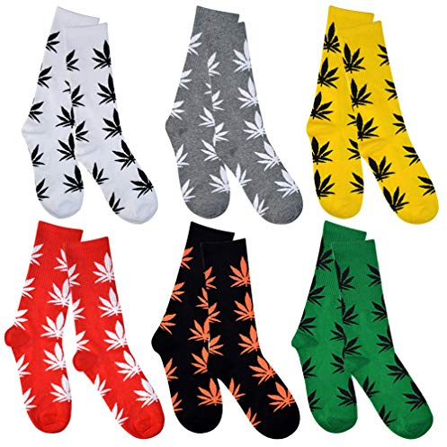 Tongcloud 6 Paar Weed Leaf Printed Cotton Socks Unisex Maple Leaf Printed Socks for Women Adult and Teenager