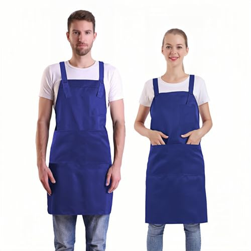 BIGHAS H Back Style Apron with Pocket for Women, Men Adjustable Large Size Comfortable, Kitchen, Home, Cooking 12 Colors