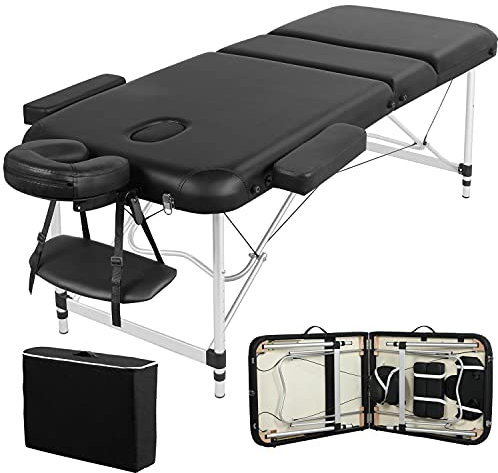 Yaheetech Table de Massage Pliante Professionnelle 3 Section 90 x 213 cm avec Cadre en Aluminium Lit de Massage Large Portable à Hauteur Réglable Repose-tête Ergonomique pour Massage Spa Tatouage