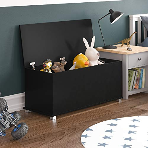 Vida Designs Leon Toy Box, Wood in Black, 100x40x48cm - Storage Ottoman with Lift-Up Lid, Ideal for Toys, Bedding & Footstool Use