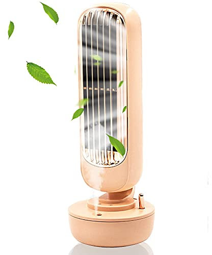 Lazeny Ventilateur Tour Silencieux Mini Ventilateur de Bureau avec Humidificateur, Ventilateur Colonne sans Lame Refroidisseur d'air Portable pour Bureau la Maison Sport Camping Voyage (Rose)