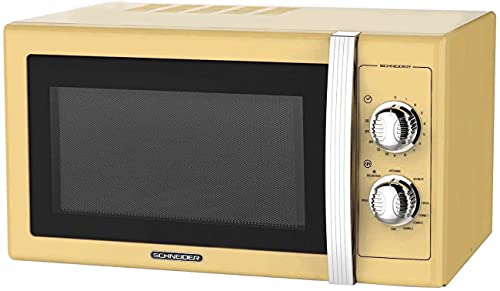 SCHNEIDER SMW20VCR, Micro ondes Vintage, Monofonction, 700 watts, 20 litres, Contrôle mécanique, Fonction décongélation, Plateau tournant (24.5cm), Crème