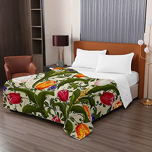 Chickw1 Tagesdecke Bettüberwurf Steppdecke, 3D Tulpe Blume Drucken Tagesdecken mit Präge Wohndecke aus Mikrofaser Gesteppt Bettdecke für Einzelbett Doppelbett (230x260cm,Grün)