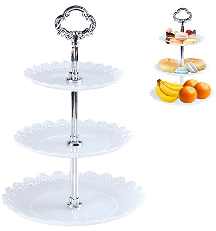 Pastel De Huevo De 3 Pisos, Taza De Fruta De Queso Postre De Postre Bizcocho, Usado En Taza De Papel Muffins, Fiesta, Cumpleaños, Soporte De Exhibición De Boda (Plata)