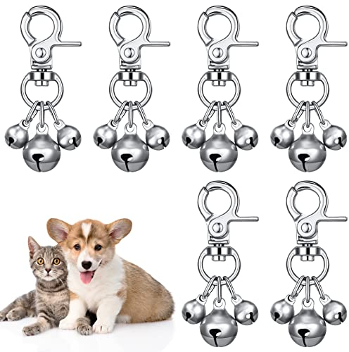 Dacitiery 6 Pcs Pet Bells for Collars,Triple Bell Pendant for Dogs, Loud Bell Charm for Collar Decoration and Training Key Rings for Dogs and Cats