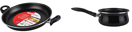 MAGEFESA Black Paellera 30 cm de Acero esmaltado, Antiadherente bicapa Reforzado, Color Negro Exterior + Black Cazo 16 cm de Acero esmaltado, Antiadherente bicapa Reforzado, Color Negro Exterior