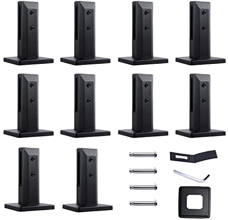 PHASFBJ 10 Stück 304 Edelstahl Quadratische Glaszapfen Pool Zaun Zapfen Klemme Haus Garten Treppen Geländer Balkon Glas Bodenklemme (1 Stück Gewicht 960g),Schwarz,160mm