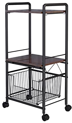 QQY Black Slim Storage Trolley, 3 Tier Slide-Out Rolling Trolley with Wheels for Space-Saving, Microwave Oven Rack