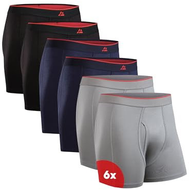 DANISH ENDURANCE 6er Pack Bambus Boxershorts Herren, Unterhosen Herren mit oder ohne Eingriff, Mehrfarbig (2X Schwarz, 2X Grau, 2X Marineblau) M