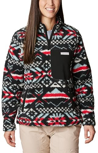 Columbia Women's West Bend 1/4 Zip Pullover, Red Lily Checkered Peaks/Chalk, X-Large