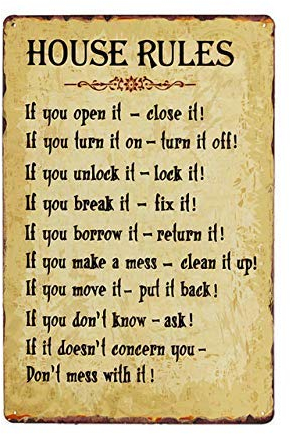 Home Signs-house Rules Blechschild Metallschild Retro-Poster Heimdekoration Schild 20,3 x 30,5 cm