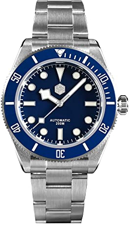 San Martin Vintage BB58 NH35 SN008G Taucher Luxus Herrenuhr Automatik Mechanisch Edelstahl Business Armbanduhren, Blau, Taucher, mechanisch