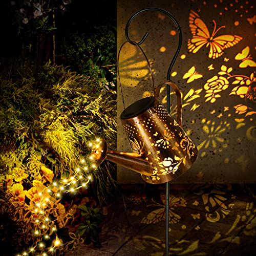 FORMIZON Solar Gießkanne Lampe, Solarlampen für Außen Garten 90 LED Lichterketten, IP65 Wasserdichtes Gartenlampen mit Einem Rack für Landschaft im Freien, Garten, Balkondekoration (Schmetterling)