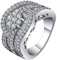 Ring Damen Jubiläum, Ringe Ineinander Verschlungen Silber 60 Zirkonia Modeschmuck Cocktail Party Elegant Geschenk
