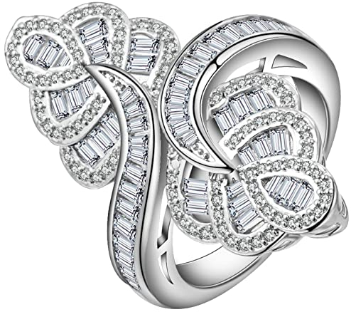 Ring für Frau Silber, Modeschmuck Ringe Voller Diamantring 52 Zirkonia Cocktail Party Elegant Geburtstag Geschenk