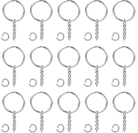 Anelli per Portachiavi 100 Pezzi Ganci Portachiavi,Portachiavi Anello in Metallo,Anello Portachiavi con Cerchio 25mm per Porta Chiavi Mestieri Key Chains Argento