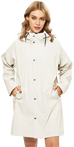 UNIQUEBELLA Raincoat for Women Outdoor Hooded Jacket Rain Jackets Waterproof Breathable Windbreaker-Beige
