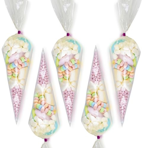 Pre-Filled Childrens Birthday Party Sweet Cones - Choose From Pink or Blue – Exclusive To Burmont's (5 Pack Pink)