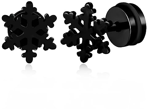 feilok Ohrringe aus Edelstahl Schneeflocken Ohrschmuck Hoop Piercing für Herren Damen Unisex Schwarz