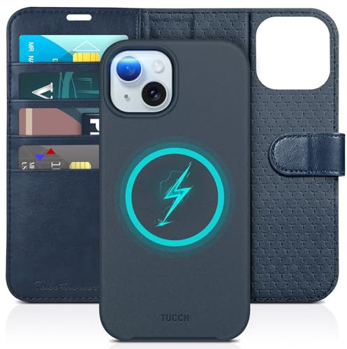 TUCCH Case for iPhone 15 (6.1) 2023, Detachable 2 in 1 Wallet Cover with[RFID Blocking][Wireless Charging][Card Holders][Viewing Stand]Shockproof Magnetic PU Leather Removable Folding Case, Dark Blue