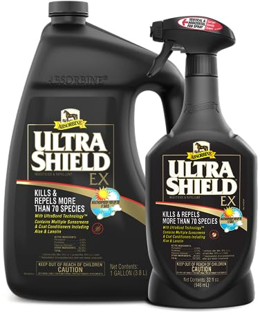 Absorbine UltraShield EX Combo 32oz Sprayer + 128oz Refill Insecticide, Kills & Repels Flies, Mosquitoes, Ticks, Fleas, Lice, Use on Horses, Dogs, Premises
