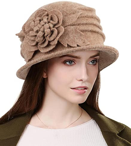 Wantonfy Damen Fischerhüte Wintermütze Warme Baret Hut Französischer Stil Vintage 1920s Vintage Bowler Wolle Winter Hut
