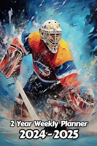 Oil Painted Ice Hockey 2 Year Weekly Planner 2024-2025: 104 Week Calendar | Gift For People Who Love Goaltenders, Winter Sport Lovers | For Back To School, Office, Work | 6 x 9 Inches | 211 Pages | v1