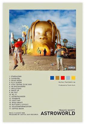 OffsuM Astroworld Travis Scott Album Cover Poster, Leinwand, Poster, Wandkunst, Dekor, Bild, Gemälde für Wohnzimmer, Schlafzimmer, Dekoration, ungerahmt, 50 x 75 cm