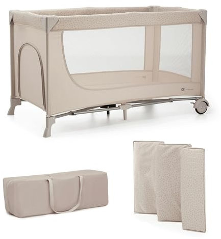 Kinderkraft Joy 2 Cuna de Viaje 3 en 1 para Bebé de hasta 25 kg, Plegado rápido y fácil, Entrada Lateral, Bolsa de Viaje, Beige