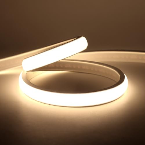HEGEHE Dimmable COB Neon Strip with Dimmer Switch, IP65 Waterproof Silica Gel LED Rope Light Flexible for Home Kitchen Outdoor Decor(2m, Natural White)
