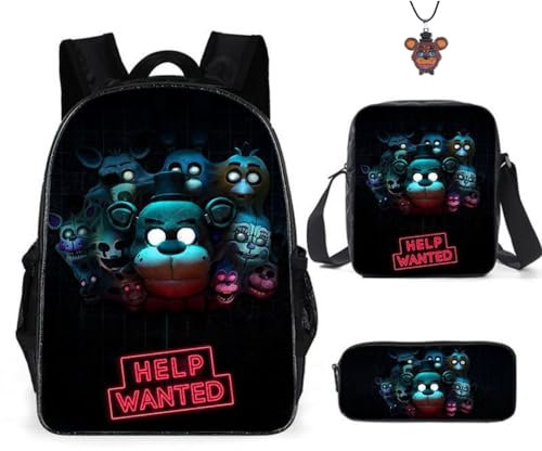 AII Lover Lot de 3 sacs à dos avec porte-clés, 40,6 cm imprimé 3D dessin animé, sac à déjeuner haute capacité, cartable pour garçon et fille., C, 16.5in
