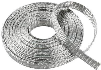 FOURUB Cable plano de cobre estañado blindaje, cable de alambre trenzado, correas de tierra de metal, protección de malla EMI/RFI (5/16-22 pies, plateado)