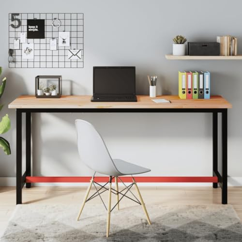 prissent Werkbank 180 x 55 x 81,5 cm Massivholz Buche und Metall Arbeitstisch Arbeitsplatte Möbel Garage Werkbank Garage Tisch Werkstatt Arbeitstisch Holz